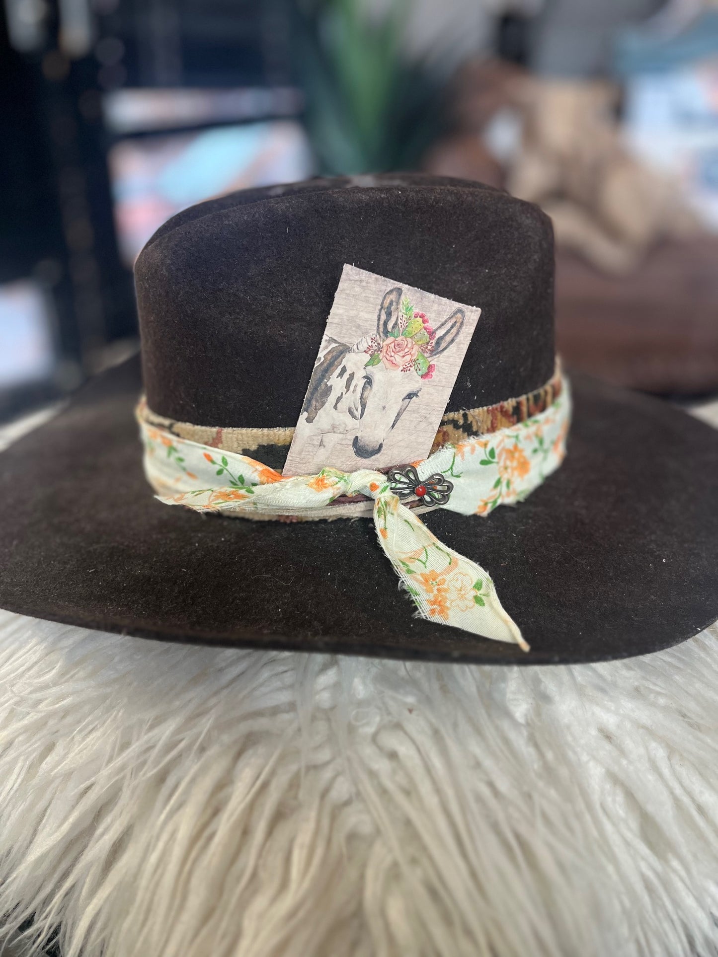 Leather Hat Card - Burrito (with flowers)