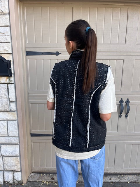 Favorite's - Black demin lined Vest with Pearls