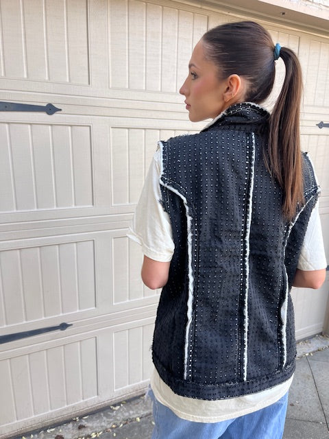 Favorite's - Black demin lined Vest with Pearls