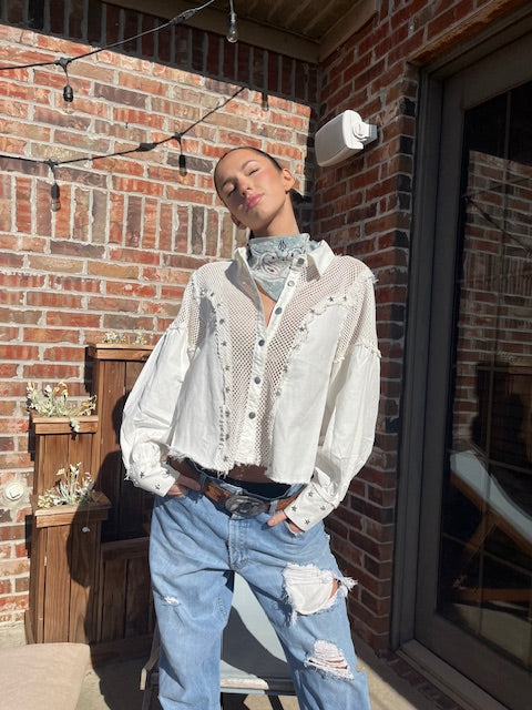 Favorite's - White mesh Star detail Button Up
