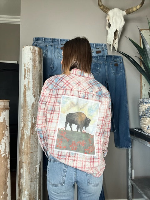 Adult Button Ups - Buffalo in Poppies (Women's Large)