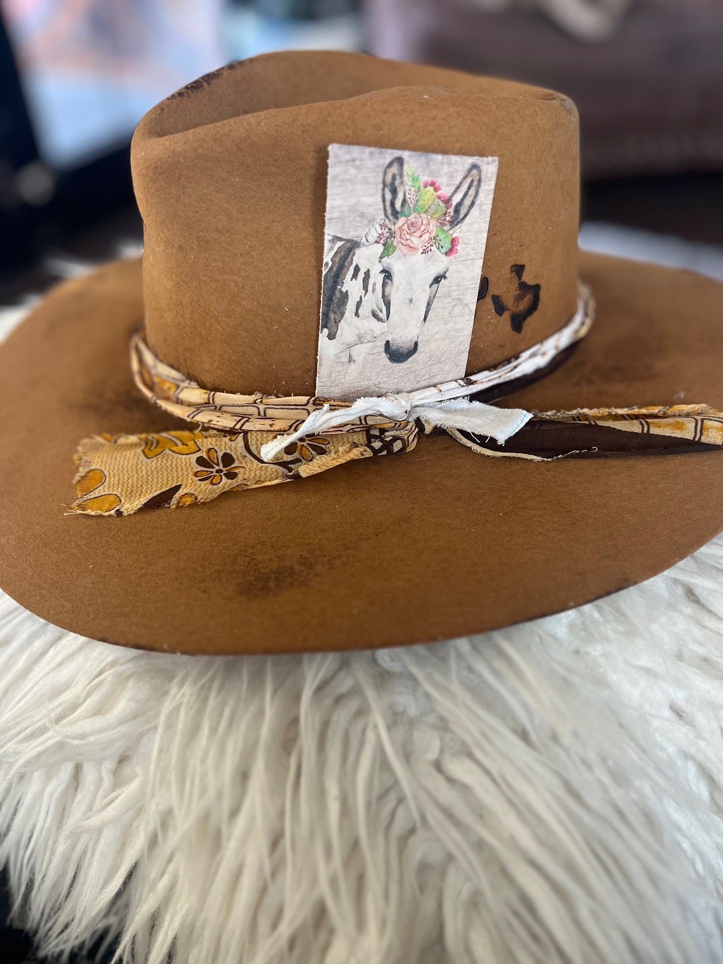 Leather Hat Card - Burrito (with flowers)
