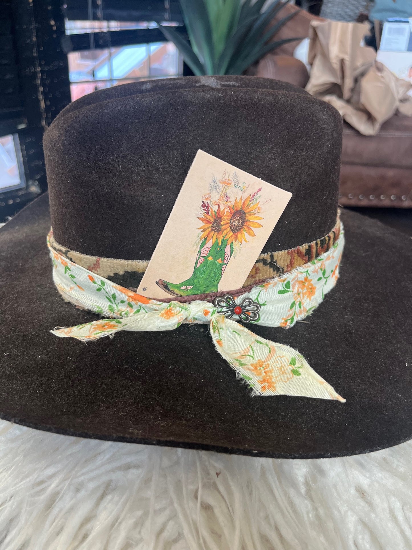 Leather Hat Card - Flowers ta Boot