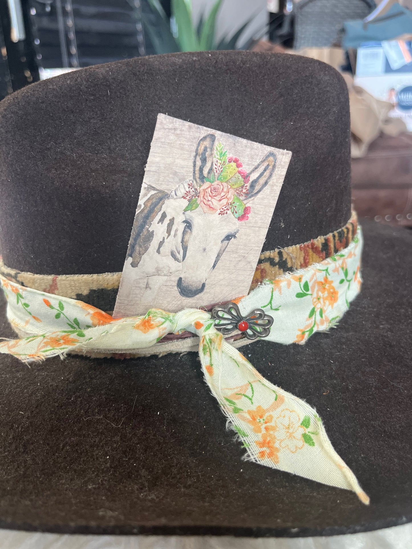 Leather Hat Card - Burrito (with flowers)